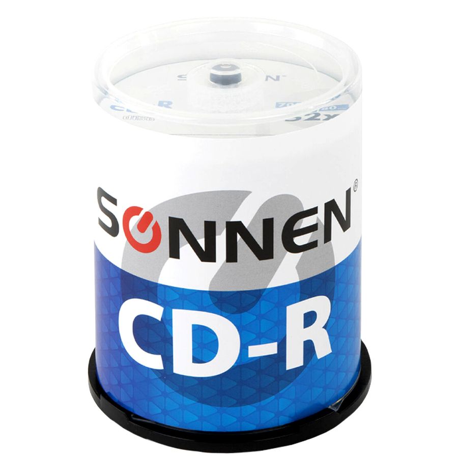 Диски CD-R SONNEN, 700 Mb, 52x, Cake Box (упаковка на шпиле) КОМПЛЕКТ 100 шт.