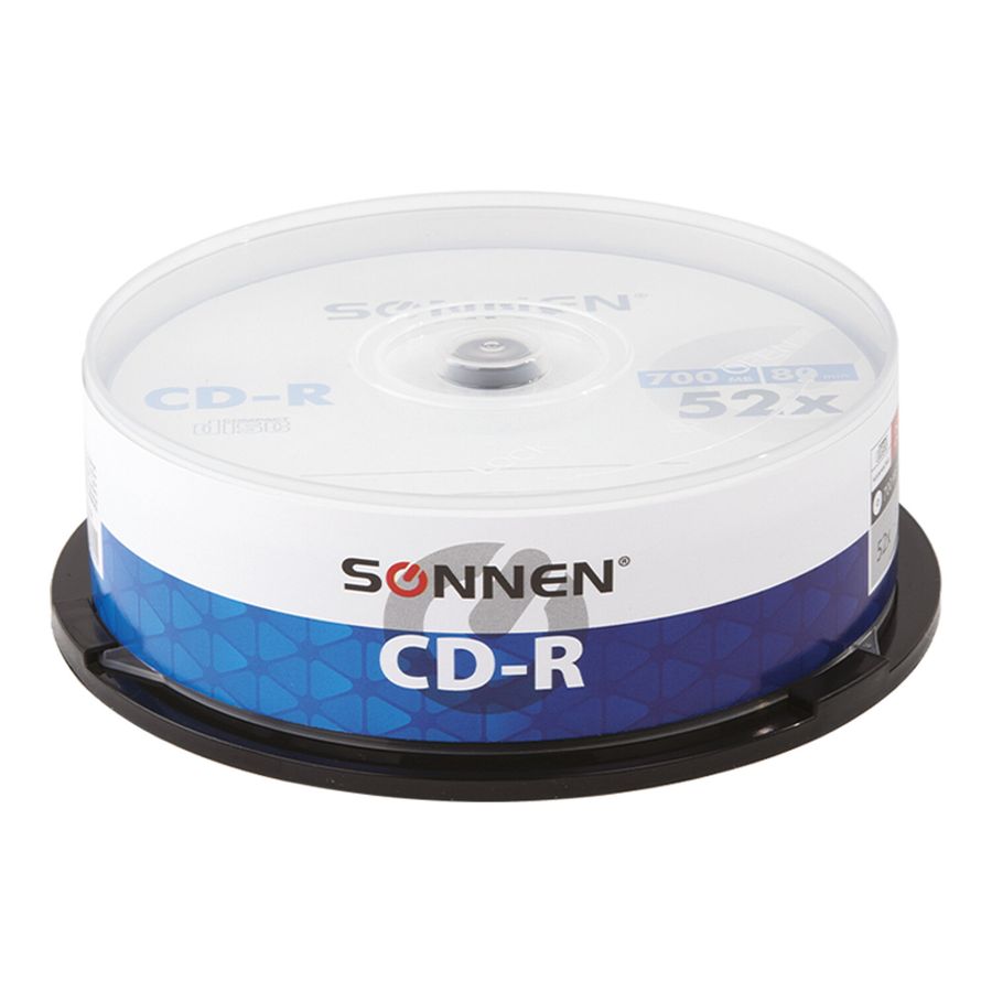 Диски CD-R SONNEN, 700 Mb, 52x, Cake Box (упаковка на шпиле) КОМПЛЕКТ 25 шт.
