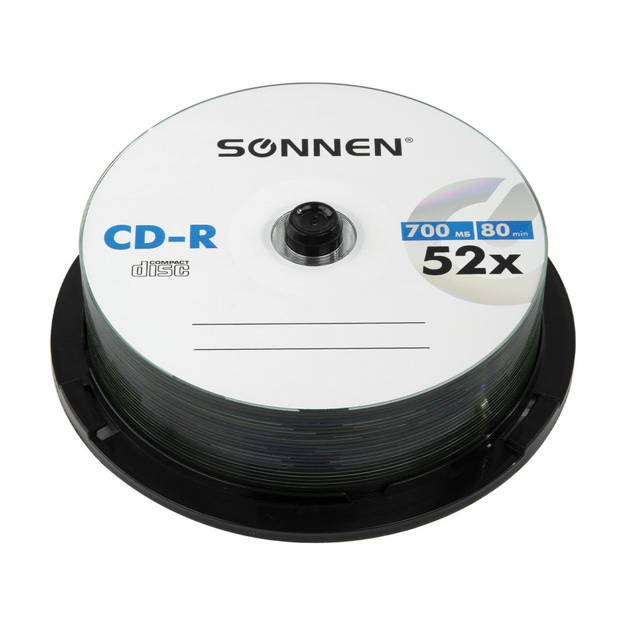 Диски CD-R SONNEN, 700 Mb, 52x, Cake Box (упаковка на шпиле) КОМПЛЕКТ 25 шт.