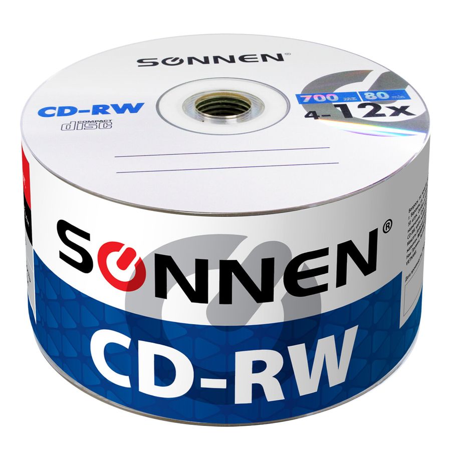 Диски CD-RW SONNEN 700 Mb 4-12x Bulk (термоусадка без шпиля), КОМПЛЕКТ 50 шт.