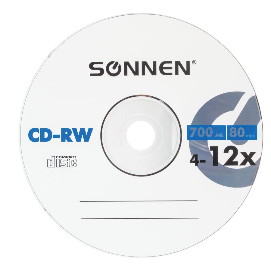 Диски CD-RW SONNEN 700 Mb 4-12x Bulk (термоусадка без шпиля), КОМПЛЕКТ 50 шт.