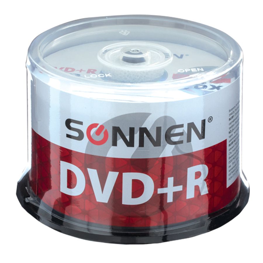 Диски DVD+R (плюс) SONNEN 4,7 Gb, 16x, Cake Box (упаковка на шпиле), КОМПЛЕКТ 50 шт.