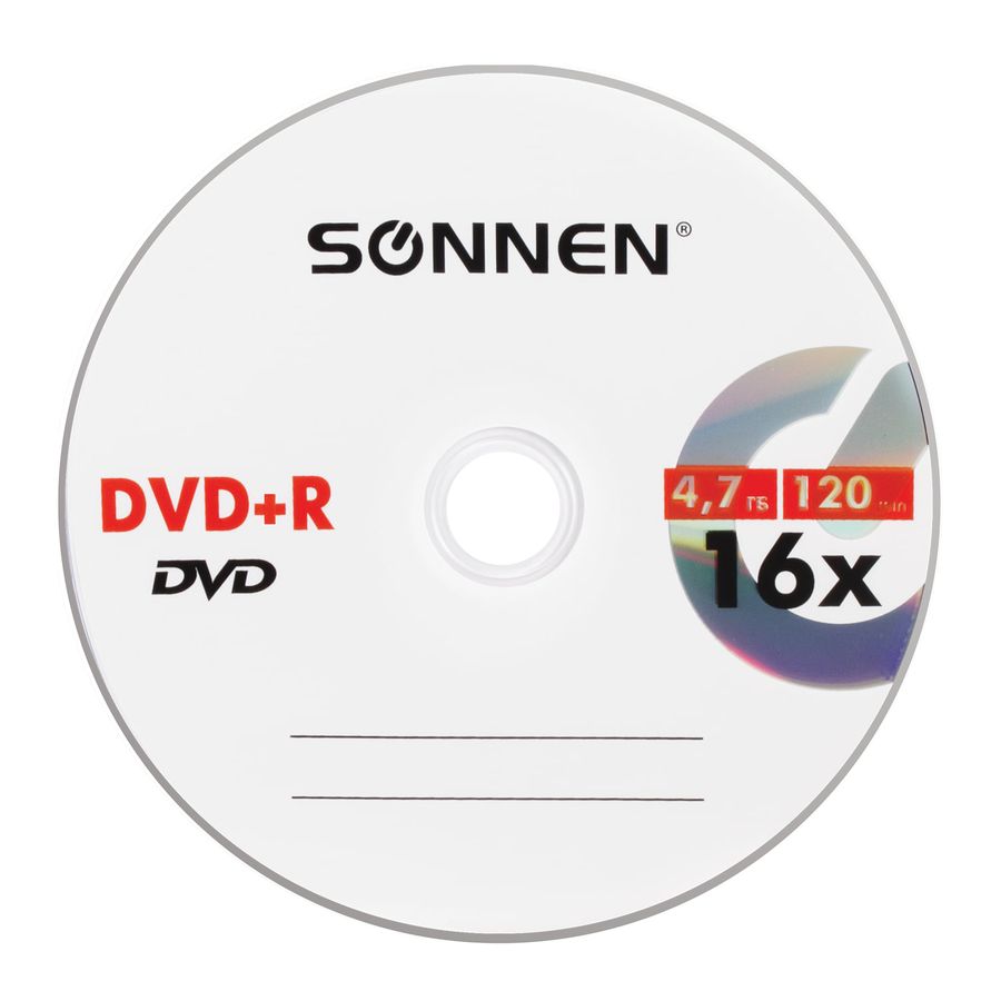 Диски DVD+R (плюс) SONNEN 4,7 Gb, 16x, Cake Box (упаковка на шпиле), КОМПЛЕКТ 50 шт.