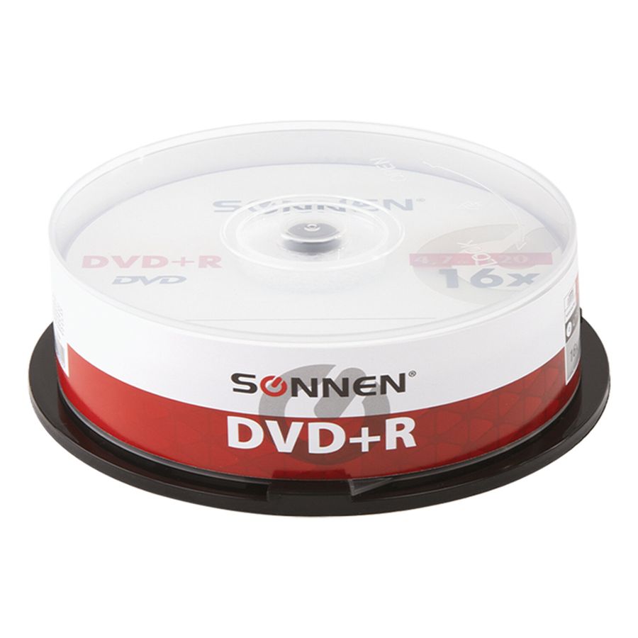 Диски DVD+R SONNEN, 4,7 Gb, 16x, Cake Box (упаковка на шпиле), КОМПЛЕКТ 25 шт.