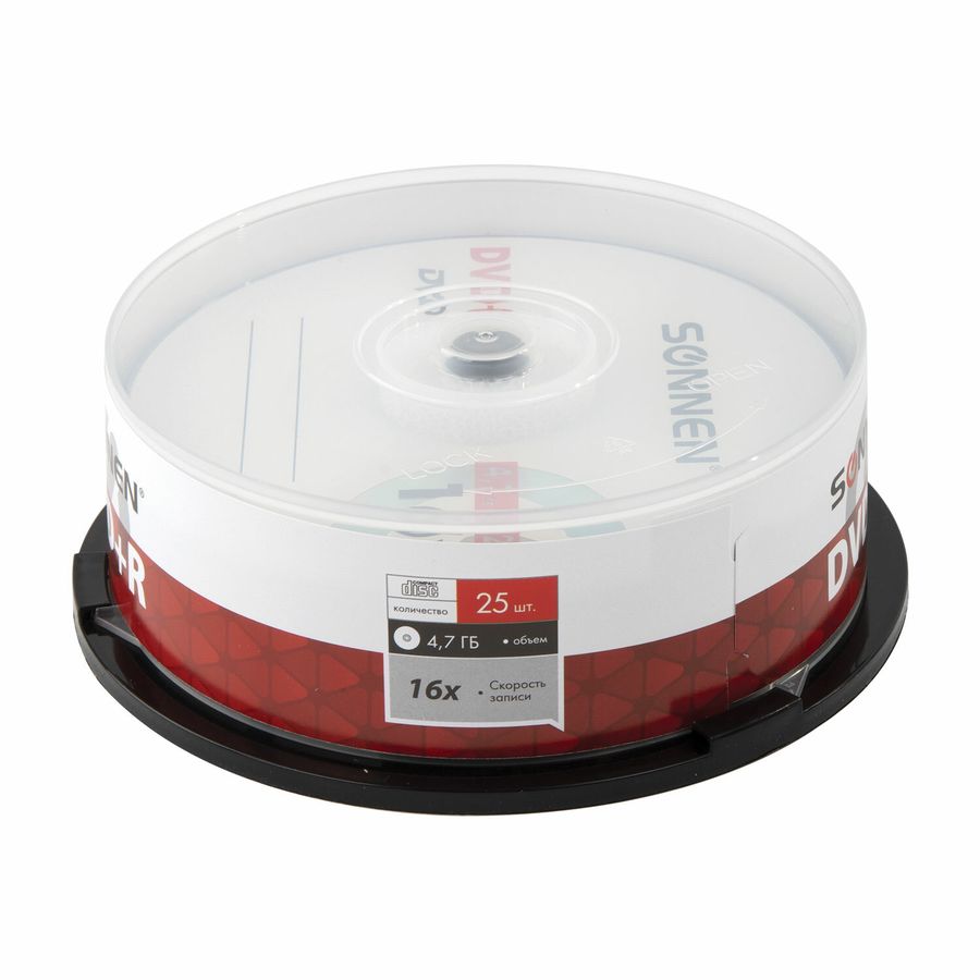 Диски DVD+R SONNEN, 4,7 Gb, 16x, Cake Box (упаковка на шпиле), КОМПЛЕКТ 25 шт.