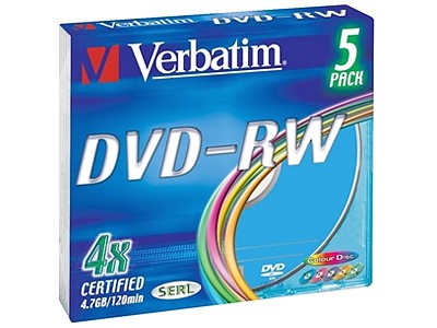 Диски Verbatim DVD-RW 4,7 Гб 4*Slim/5 43563 Color