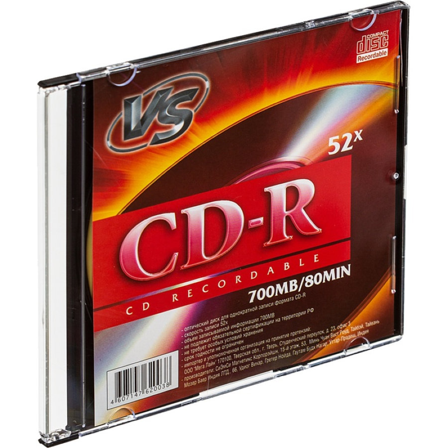 Диск CD-R VS 700Mb, 52x, slim/5шт, записываемый