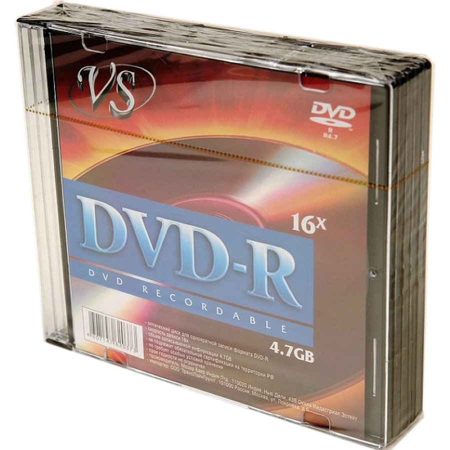 Диск DVD-R VS 4,7GB, 16x, slim/5шт, записываемый