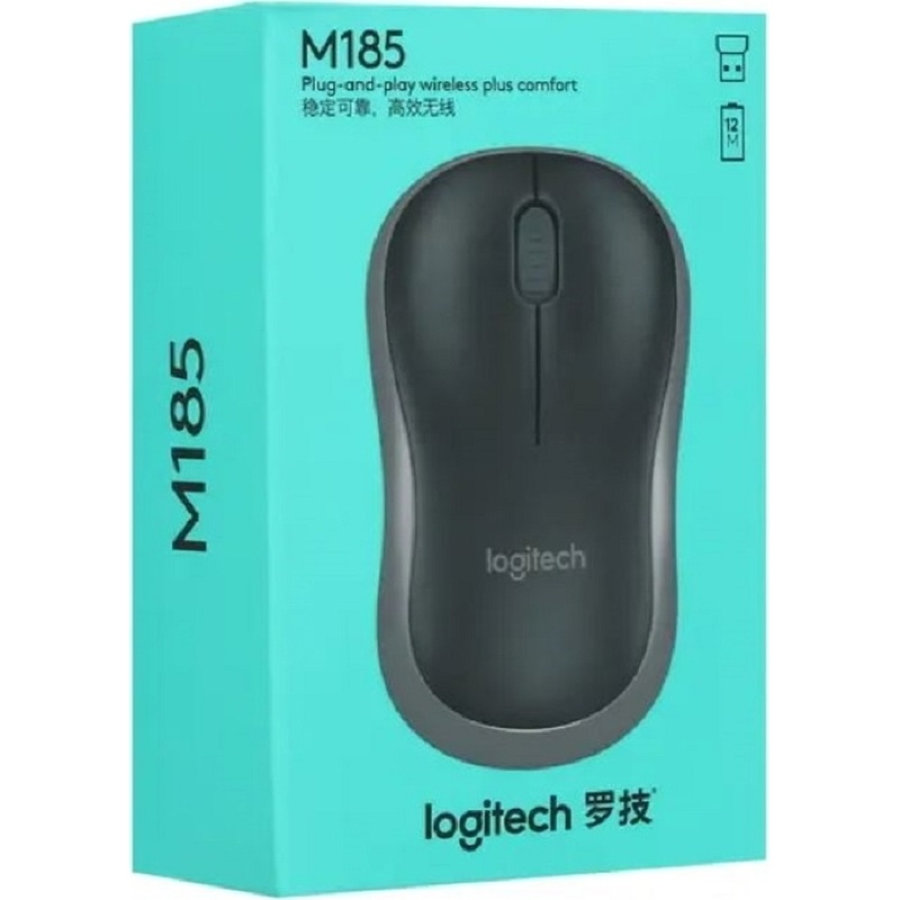 Мышь беспроводная Logitech M185 серо-черная (910-002252) 