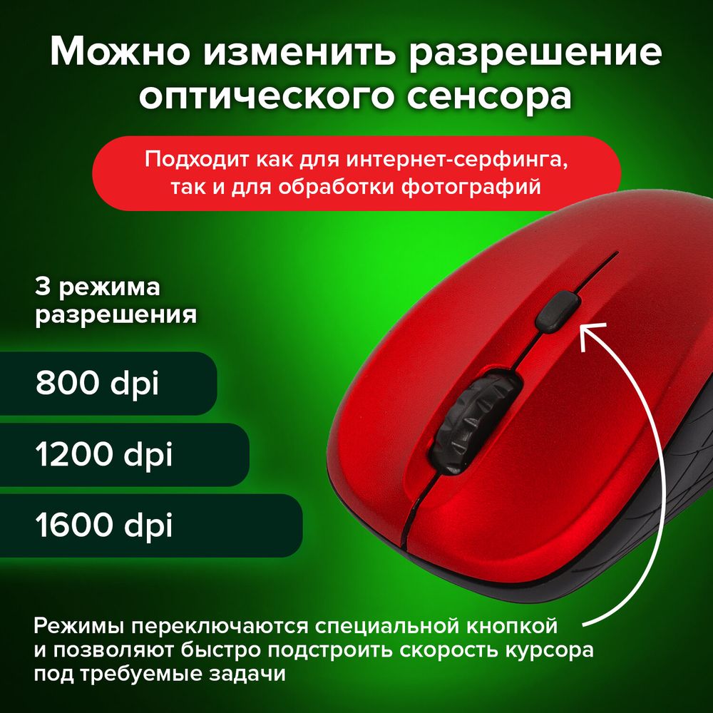 Мышь беспроводная SONNEN V-111, USB, 800/1200/1600 dpi, 4 кнопки, оптическая, красная