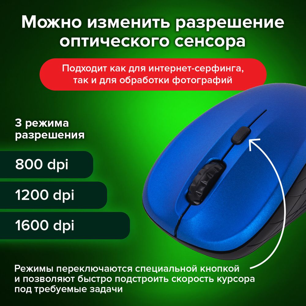 Мышь беспроводная SONNEN V-111, USB, 800/1200/1600 dpi, 4 кнопки, оптическая, синяя