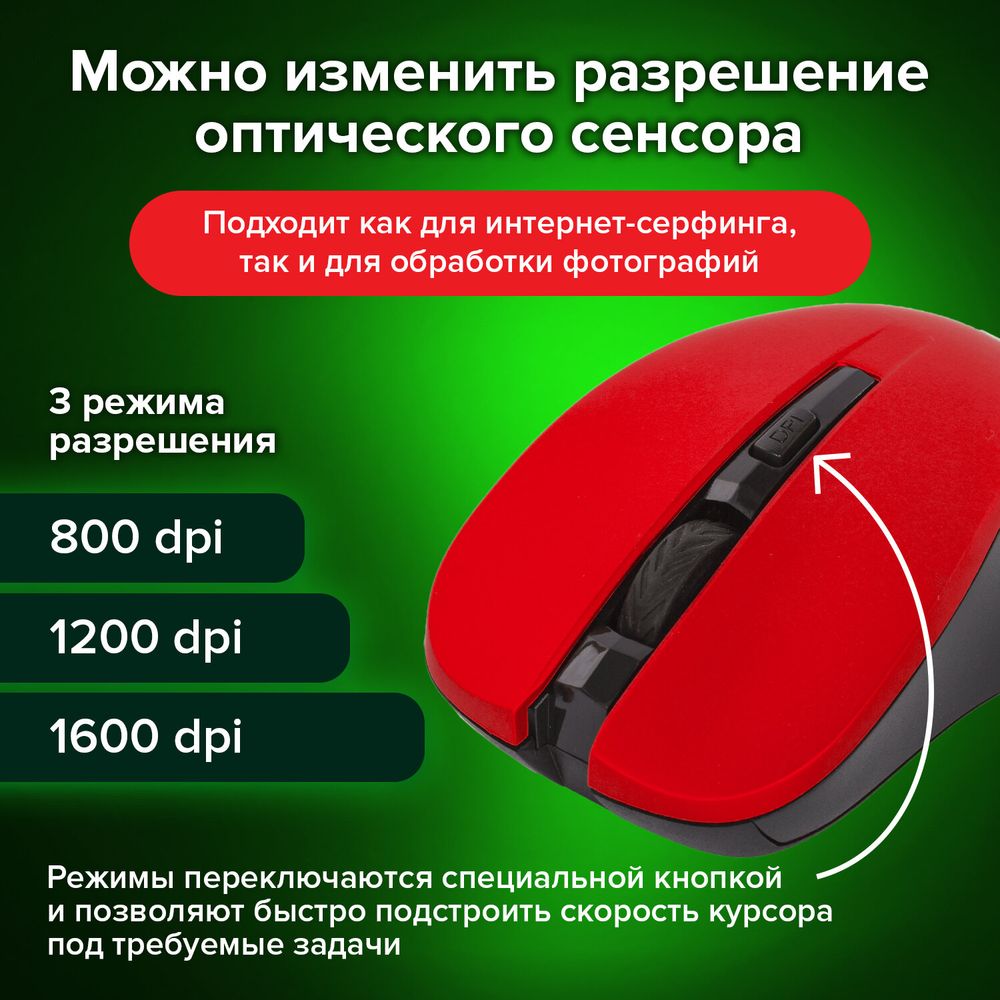 Мышь беспроводная с бесшумным кликом SONNEN V18, USB, 800/1200/1600 dpi, 4 кнопки, красная
