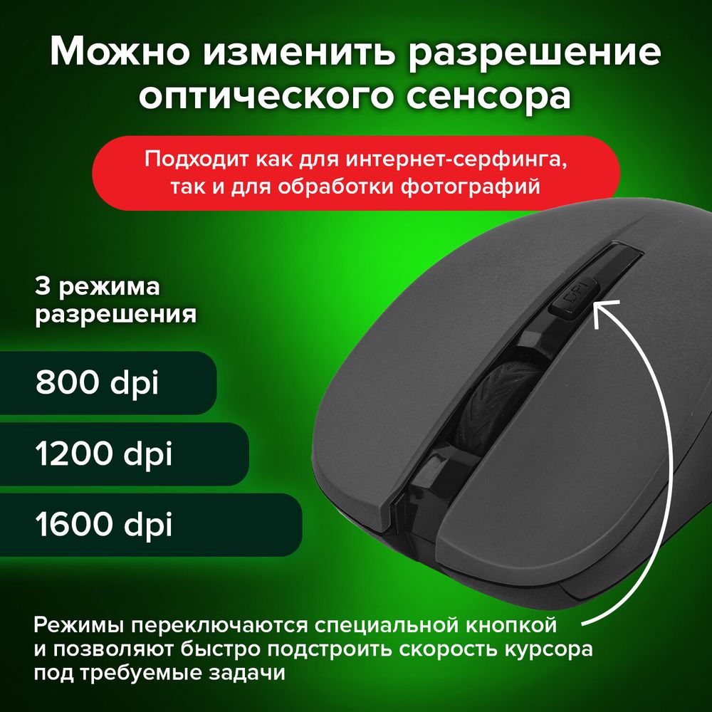 Мышь беспроводная с бесшумным кликом SONNEN V18, USB, 800/1200/1600 dpi, 4 кнопки, черная