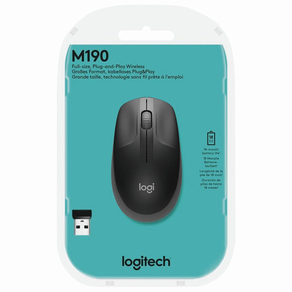 Мышь беспроводная LOGITECH M190, 2 кнопки+1 колесо-кнопка, оптическая, чёрно-серый