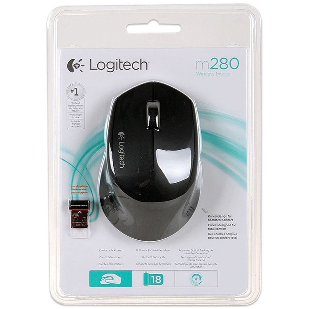 Мышь беспроводная LOGITECH M280, 2 кнопки + 1 колесо-кнопка, оптическая, черная