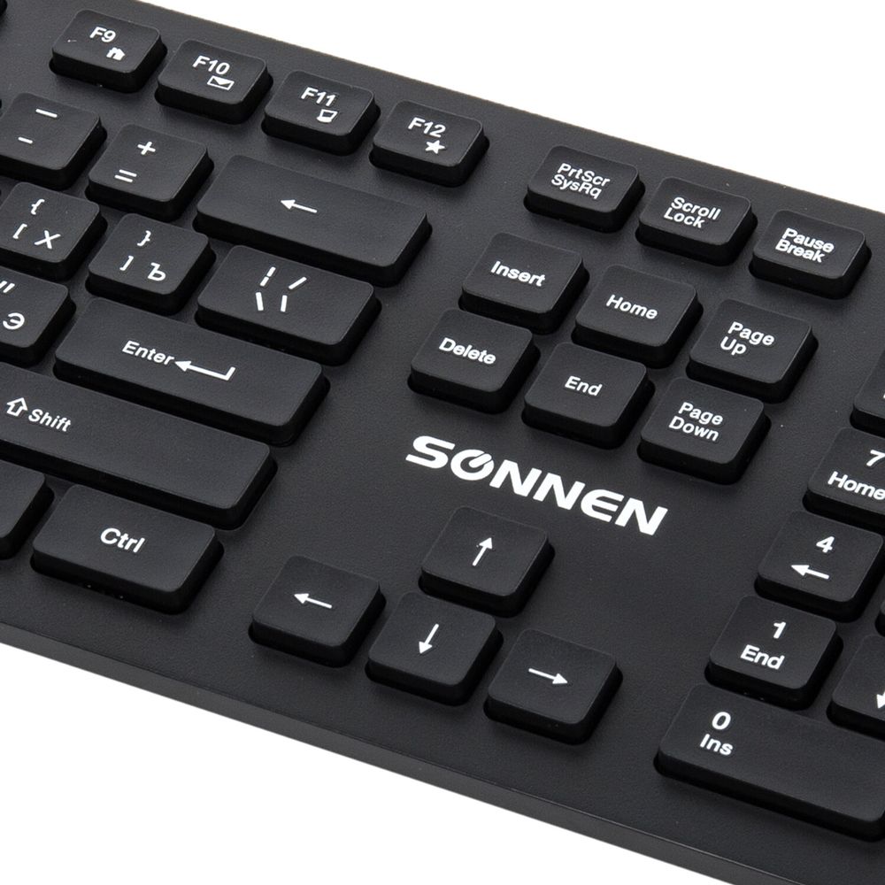Клавиатура проводная SONNEN KB-8280, USB, 104 плоские клавиши, черная