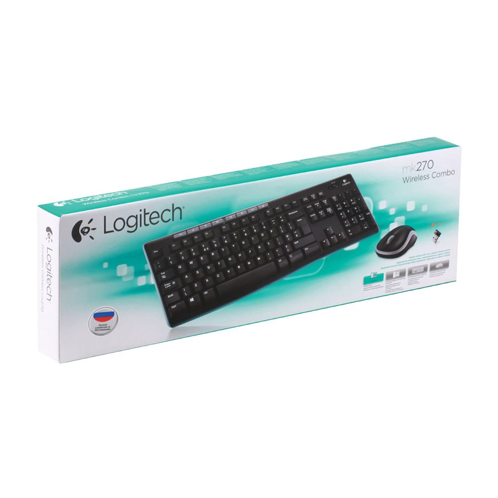 Набор беспроводной LOGITECH Wireless Combo MK270, клавиатура, мышь 2 кнопки + 1 колесо-кнопка, черный