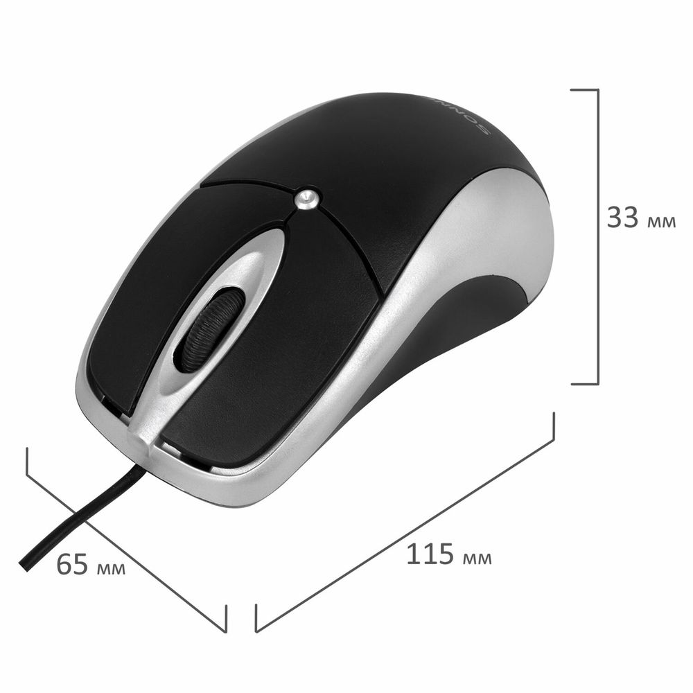 Набор проводной SONNEN KB-S110, USB, клавиатура 113 клавиш, мышь 3 кнопки, 1000 dpi, черный/серебристый