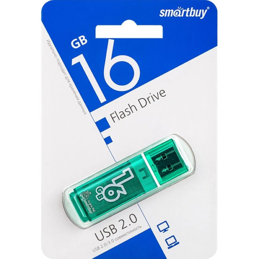 Флеш-память SmartBuy Glossy series 16 Gb USB 2.0 зеленая
