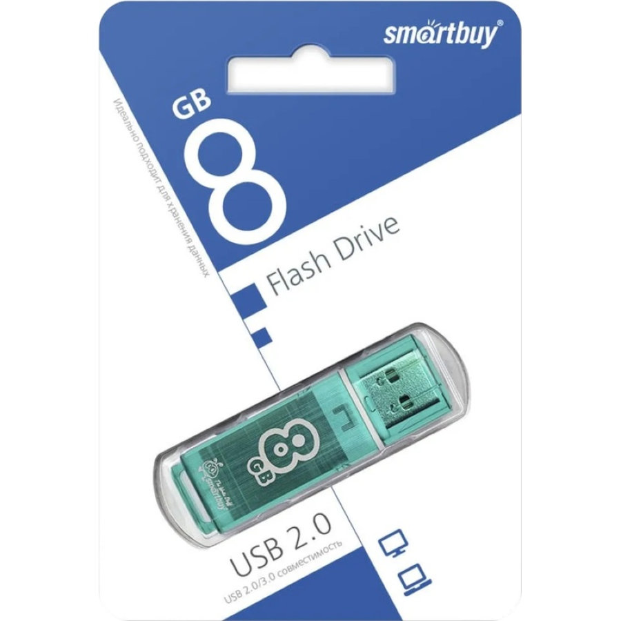 Флэш-память Smartbuy Glossy, 8Gb, USB 2.0, зел, SB8GBGS-G
