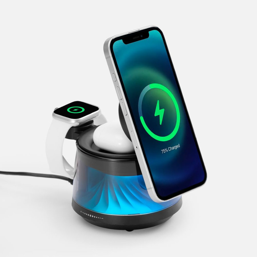 Bluetooth-колонка с подсветкой и беспроводной зарядкой Quantium черная