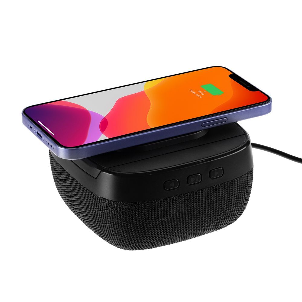 Колонка c беспроводной зарядкой Esca и подсветкой лого черная