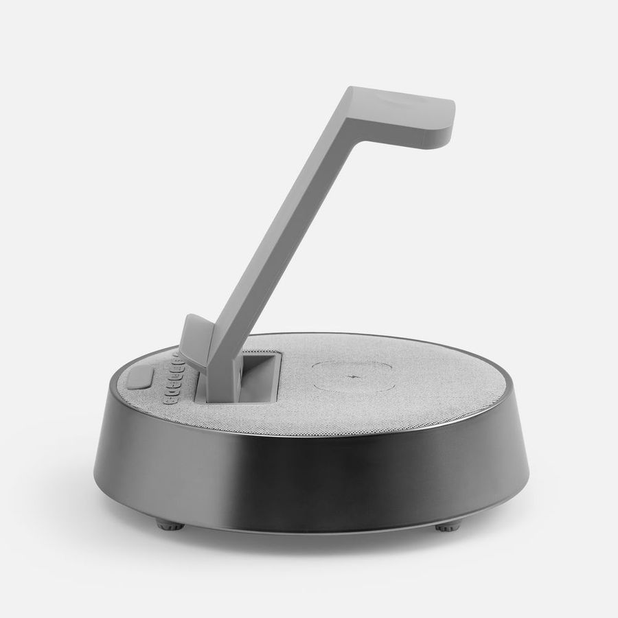 Bluetooth-колонка с беспроводной зарядкой и часами netEnergy серая