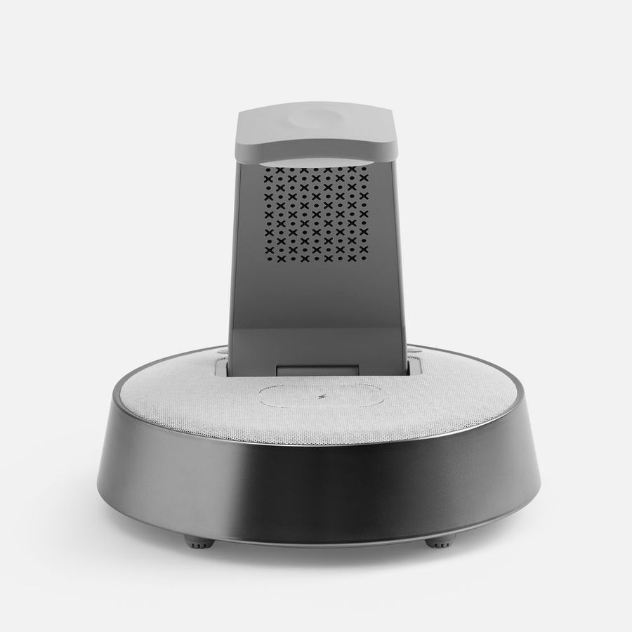 Bluetooth-колонка с беспроводной зарядкой и часами netEnergy серая