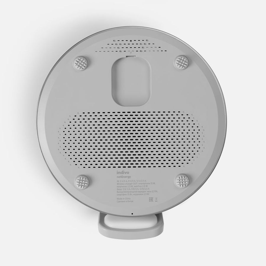 Bluetooth-колонка с беспроводной зарядкой и часами netEnergy серая