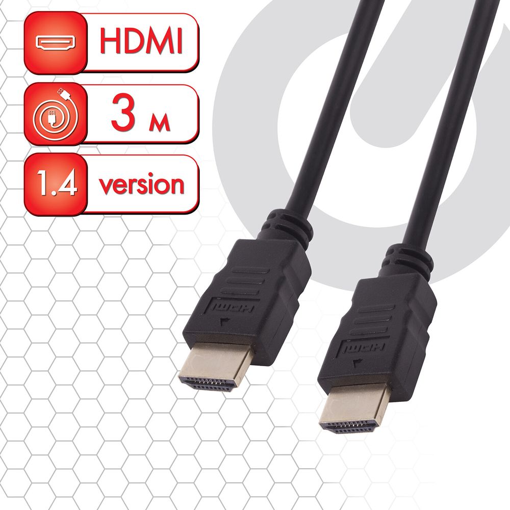 Кабель HDMI AM-AM, 3 м, SONNEN, ver1.4, FullHD, 4К, для ноутбука, компьютера, ТВ-приставки, монитора, телевизора, проектора, черный