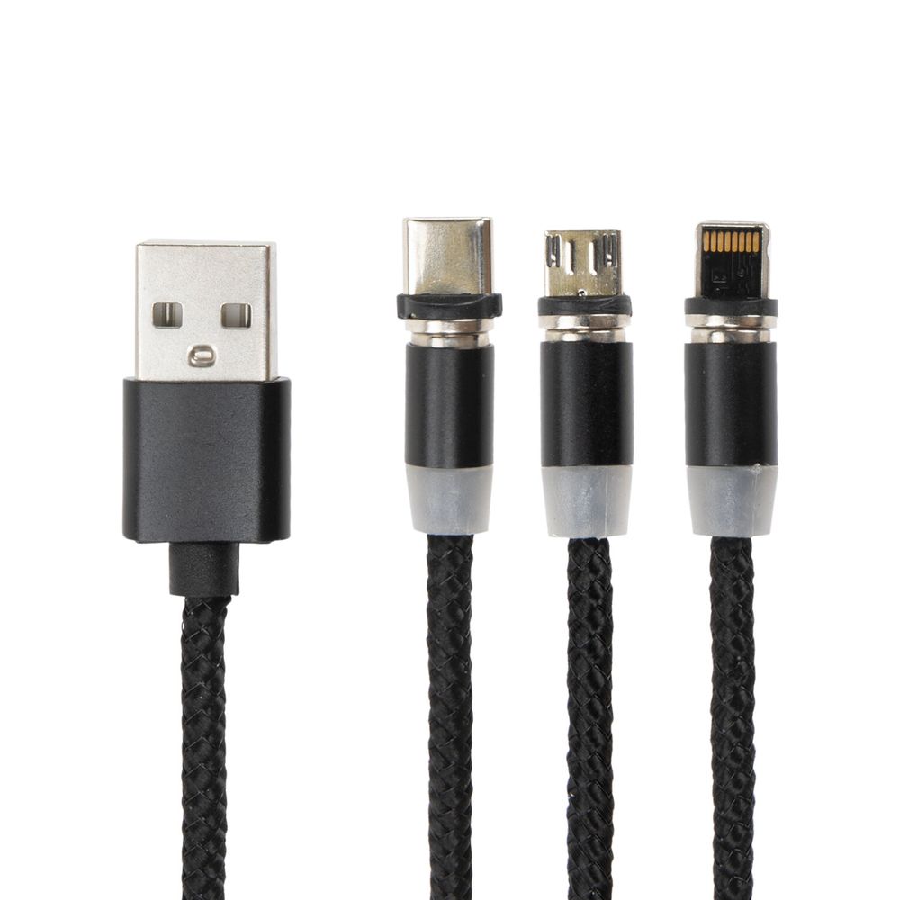 Кабель магнитный для зарядки 3 в 1 USB 2.0-Micro USB/Type-C/Ligtning, 1 м, SONNEN, черный