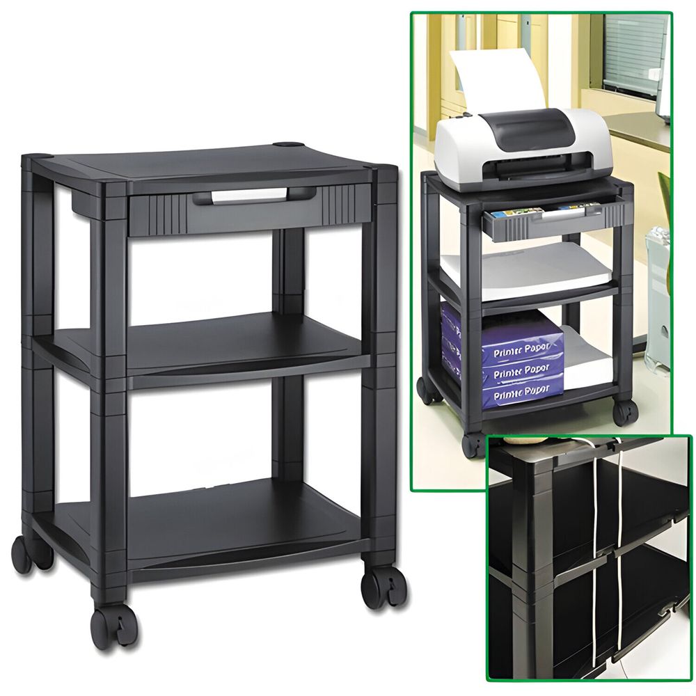 Подставка для принтера BRAUBERG передвижная, с 3 полками и 1 ящиком, 500x435х335 мм