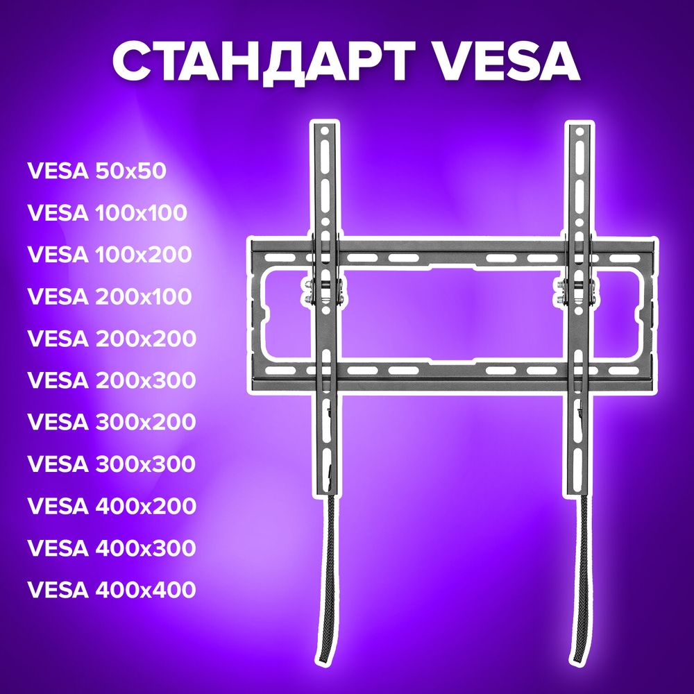 Кронштейн-крепление для ТВ настенный, до 45 кг, VESA 75х75-400х400, 32