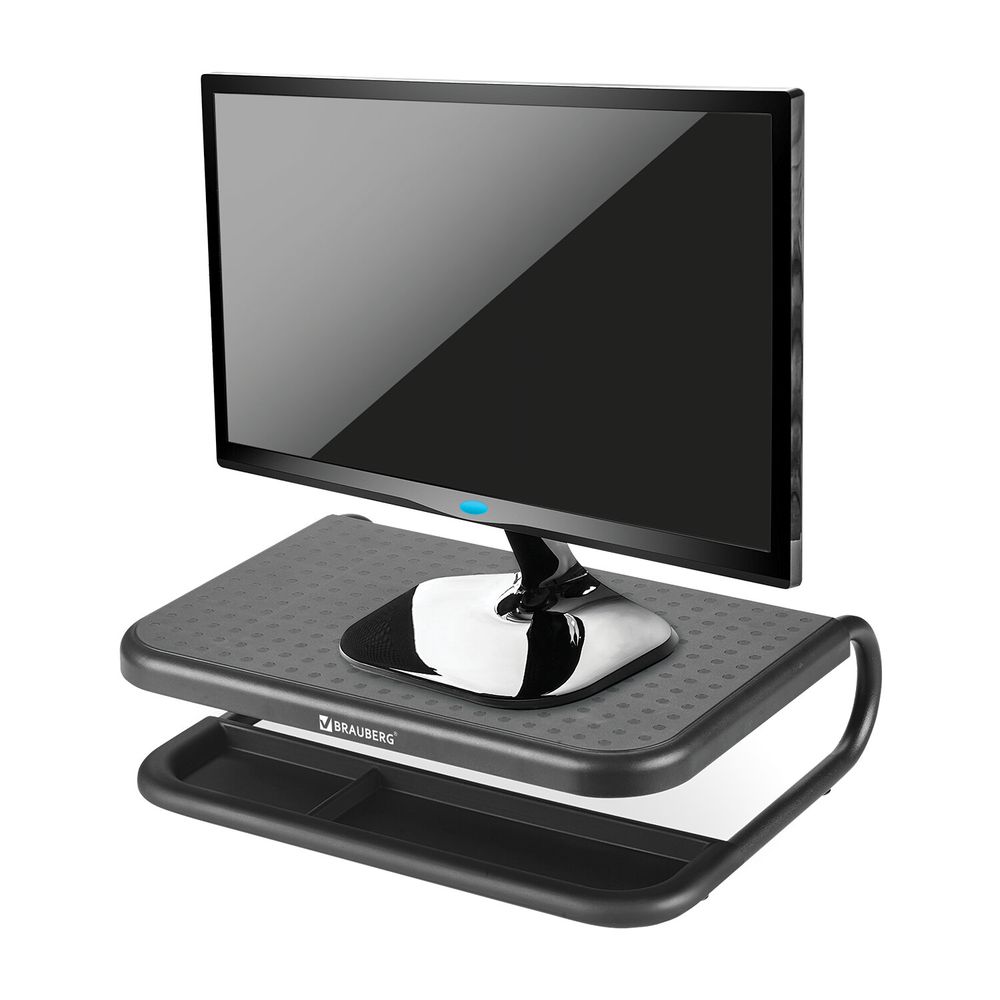 Подставка для монитора, ноутбука 380х295х110 мм, металлическое основание, черная, BRAUBERG