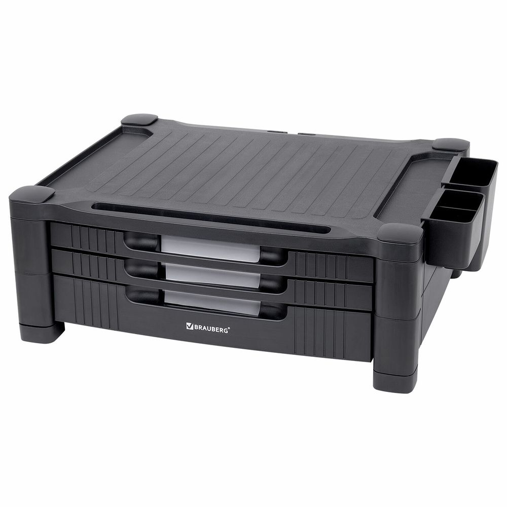Подставка для монитора, ноутбука 434х336х193 мм, 3 ящика, черная, BRAUBERG