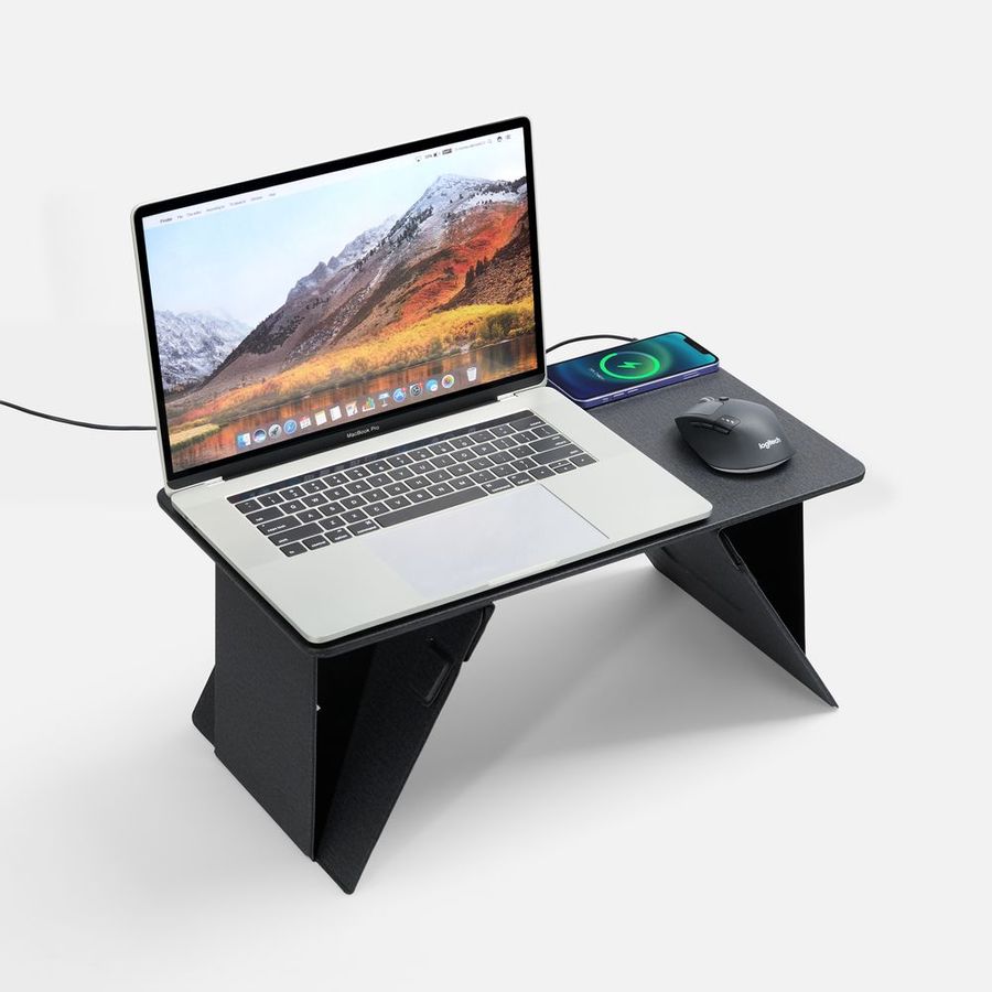 Складной стол для ноутбука с беспроводной зарядкой Kickstand Table серый