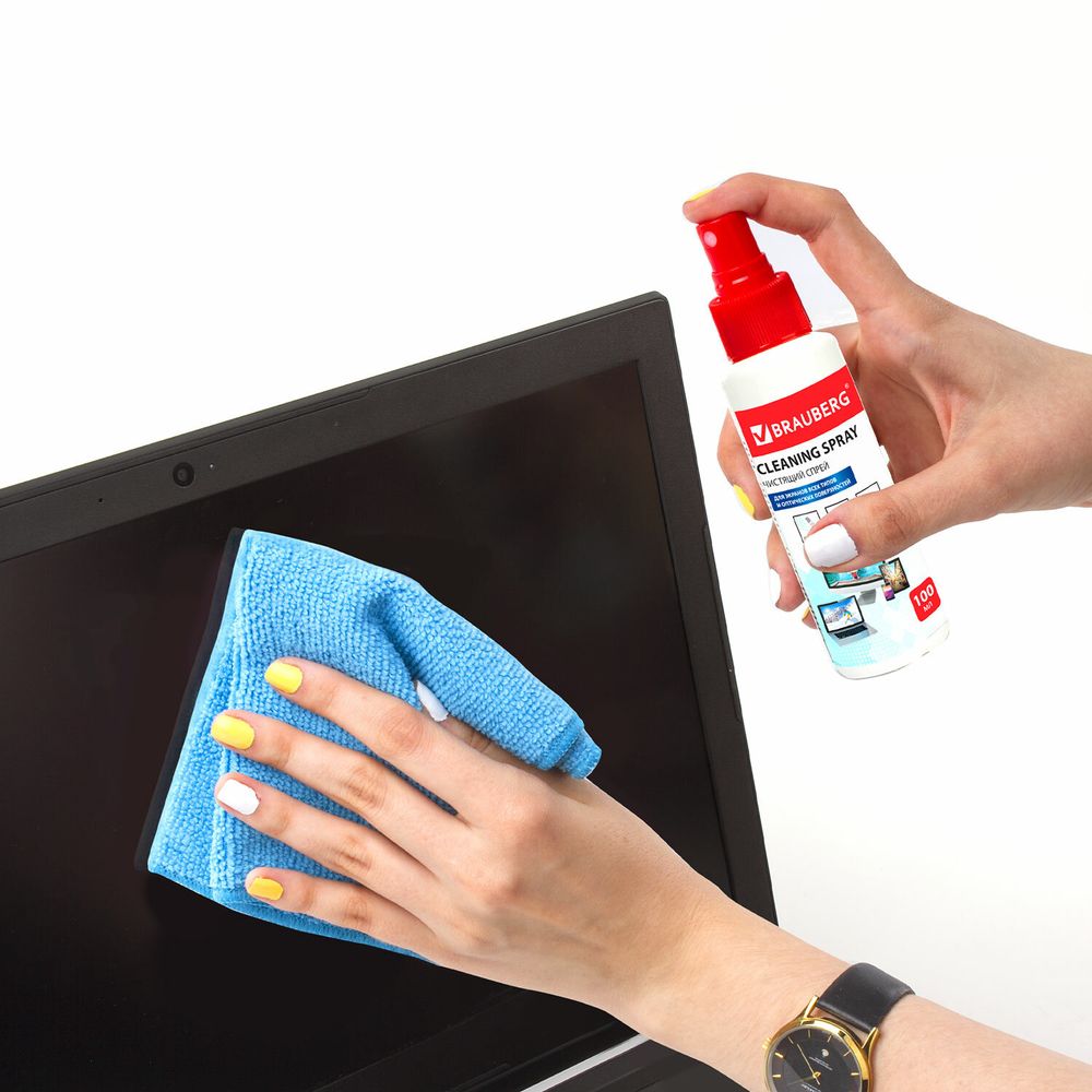 Чистящий набор для экранов всех типов и оптики BRAUBERG, комплект салфетка и спрей, 100 мл