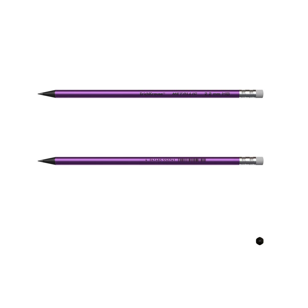 Пластиковый чернографитный круглый карандаш с ластиком ErichKrause Metallic HB