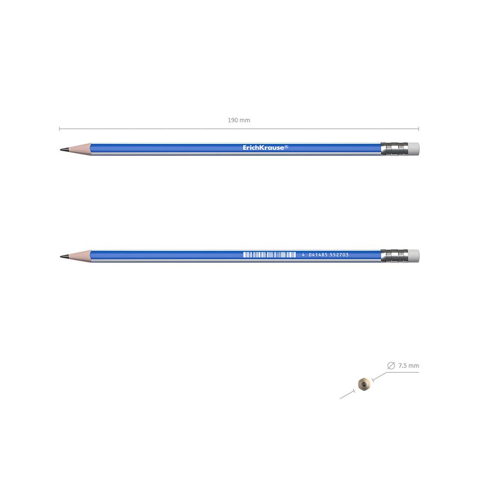 Пластиковый чернографитный техгранный карандаш с ластиком ErichKrause Classic triangle 101 HB