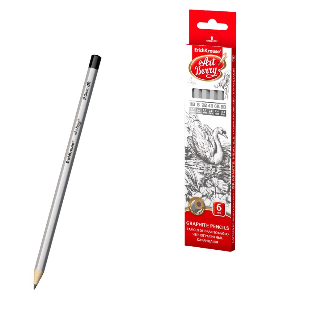 Набор чернографитных шестигранных карандашей ArtBerry HB, B, 2B, 4B, 6B, 8B