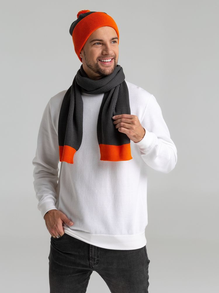 Шарф Snappy, оранжевый, серый