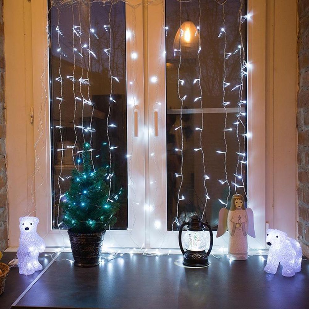 Гирлянда светодиодная Дождь 96LED 1,5x1м, МЕРЦАНИЕ, БЕЛЫЕ