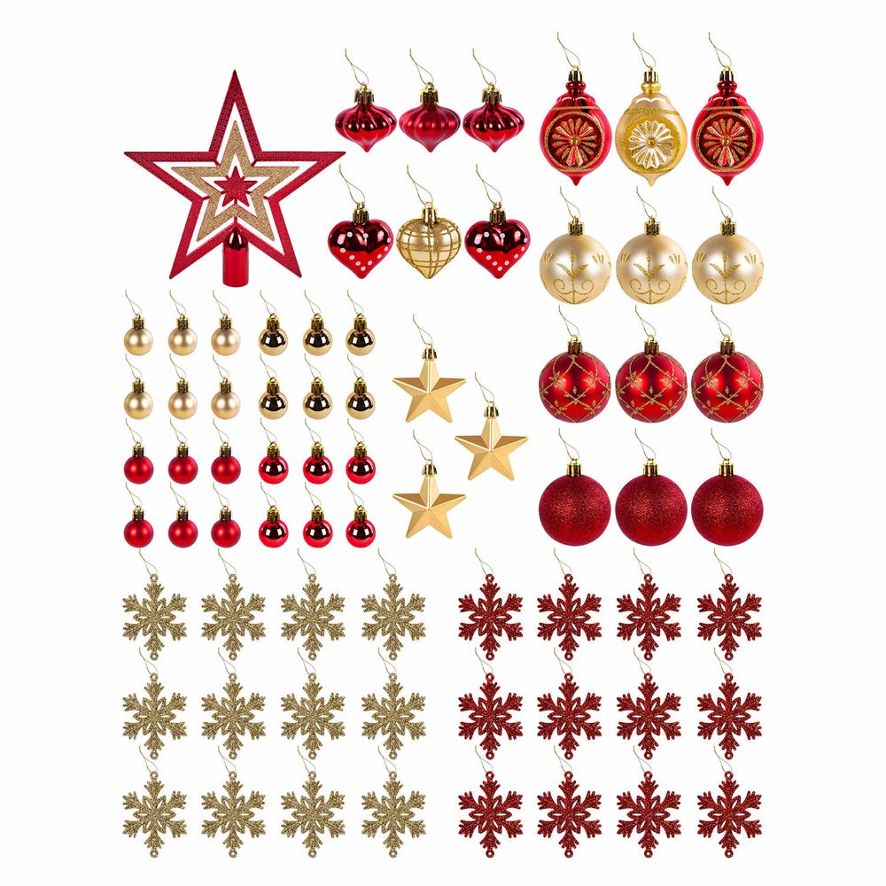 Шары новогодние ёлочные "Red & Gold Luxury" 70 предметов, красный/золото, ЗОЛОТАЯ СКАЗКА