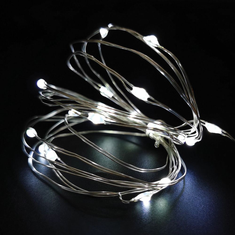 Электрогирлянда-нить комнатная "Роса" 2 м, 20 LED, холодный белый свет, на батарейках, ЗОЛОТАЯ СКАЗКА