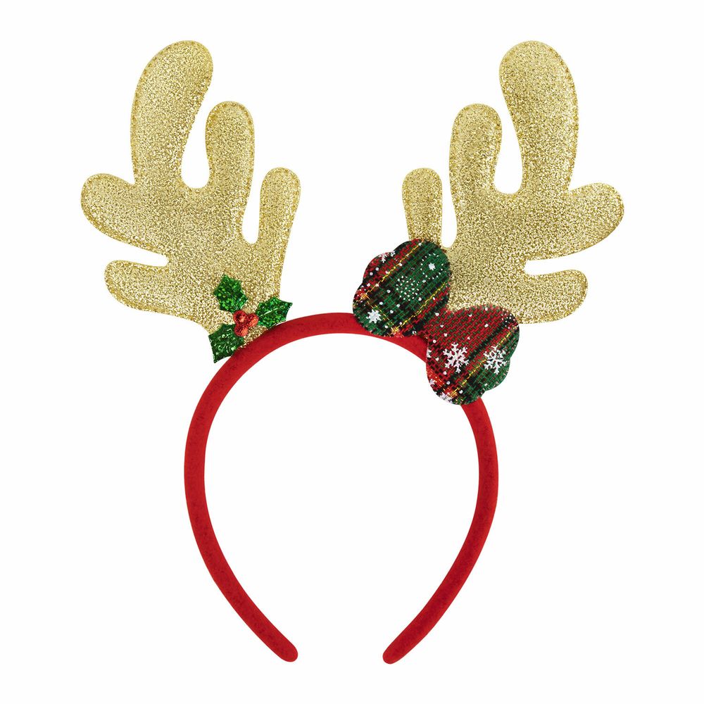 Ободок новогодний с рожками, 24,5х21 см, пластик, цвет: красный/золотистый, ЗОЛОТАЯ СКАЗКА