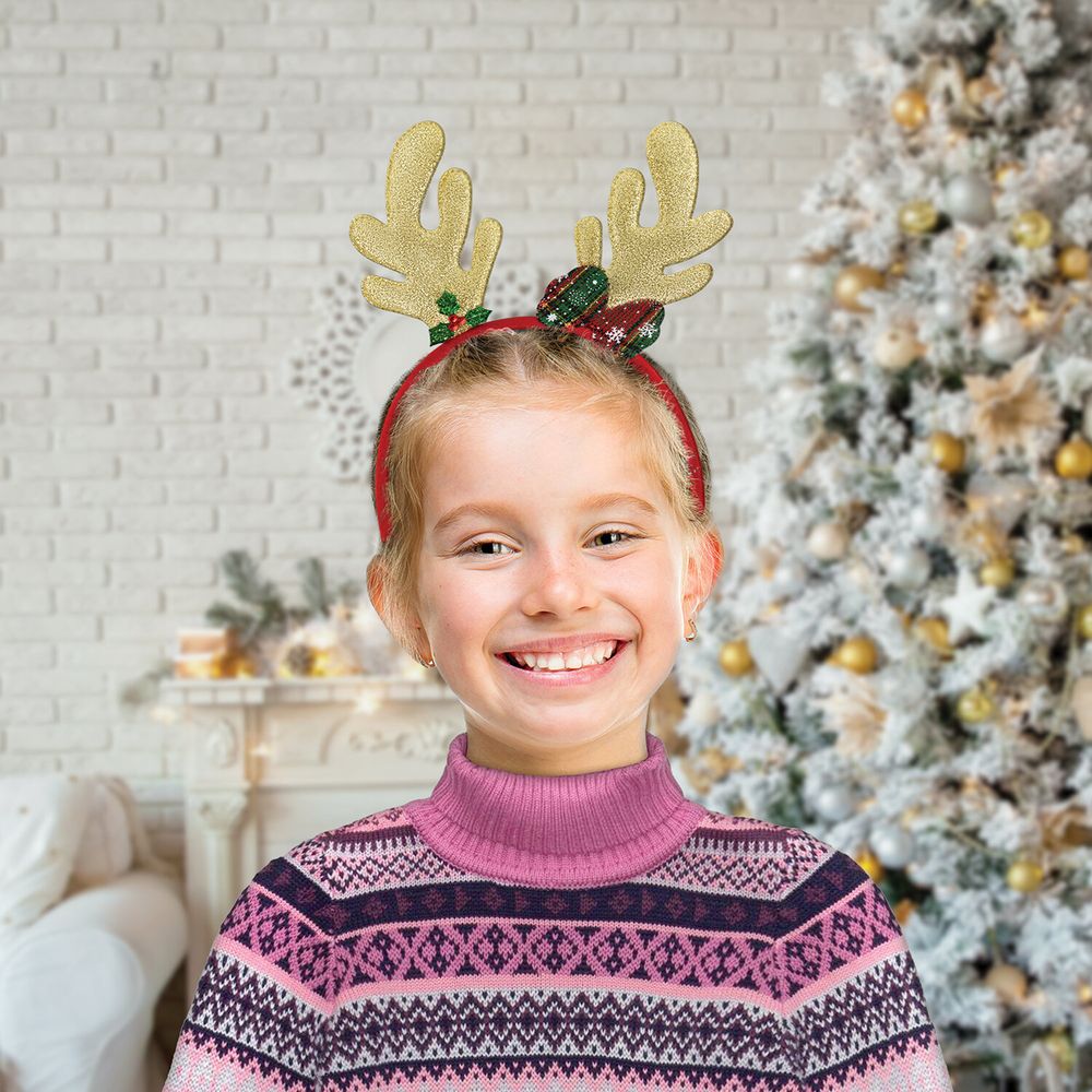 Ободок новогодний с рожками, 24,5х21 см, пластик, цвет: красный/золотистый, ЗОЛОТАЯ СКАЗКА