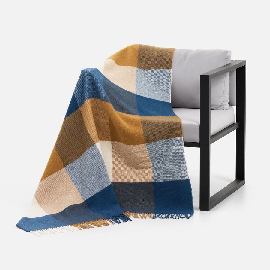 Плед Fleco синий с коричневым