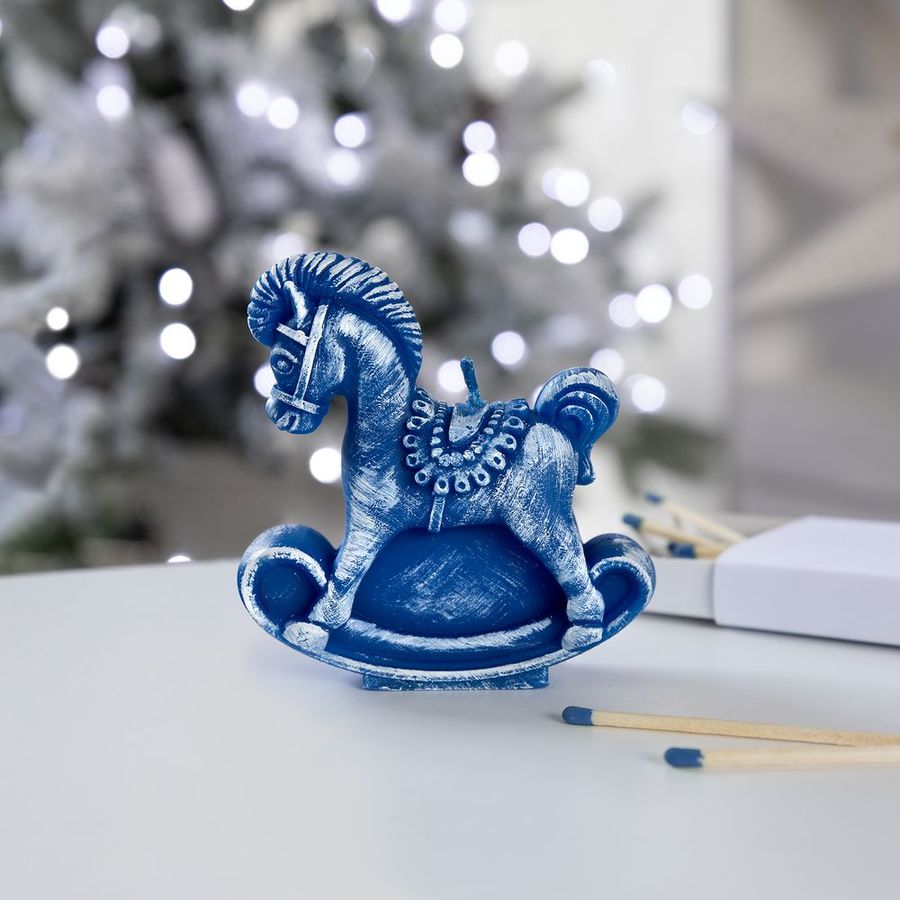 Свеча фигурная «Лошадка-качалка» синяя