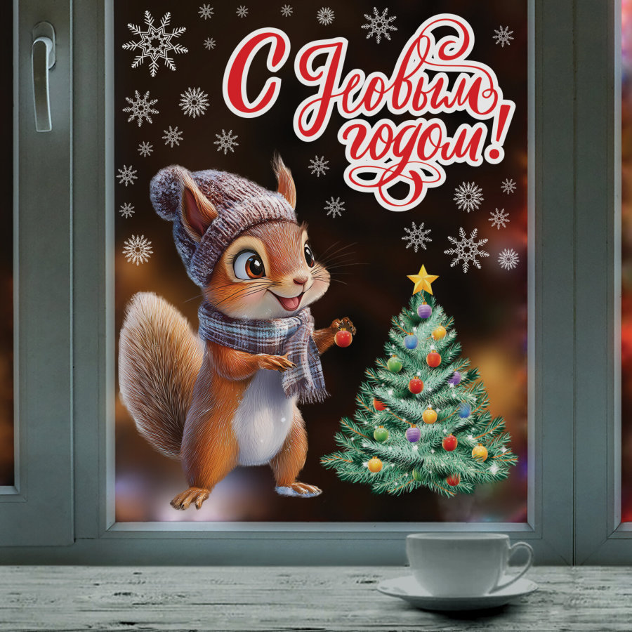 Наклейка для окон (1 штука) двусторонняя, 30х38 см, 