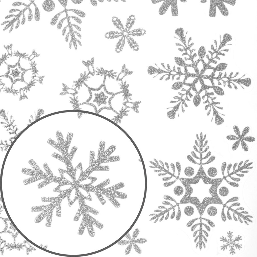 Наклейка для окон, 64 СНЕЖИНКИ, КОМПЛЕКТ 4 шт., 30х38 см, глиттер, серебро, ЗОЛОТАЯ СКАЗКА